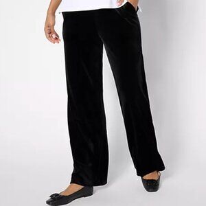 New Dialogue Black Velvet Pants Pull On Wide‎ Leg Womens XL Stretch Dressy QVC